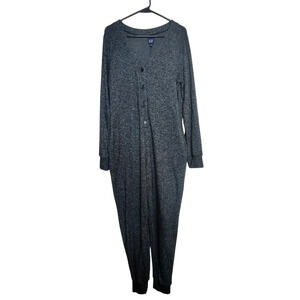 Gap Long Sleeve V Neck One Piece Jumpsuit Heather Gray Medium Cozy Loungewear